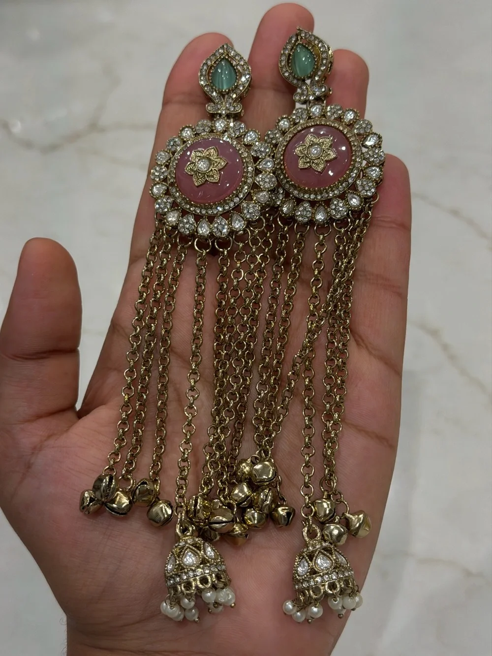Kashmiri Jhumka Tassel Earrings Kundan Statement Earrings with Ghungroo Bells